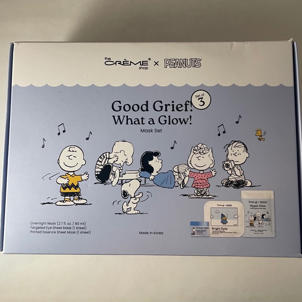 The Creme Shop Peanuts Good Grief! What a Glow! 3 Piece Mask Set New in Box